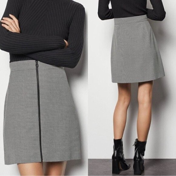 NWT Karen Millen A Line Mini Skirt Size 2 Black White High Rise